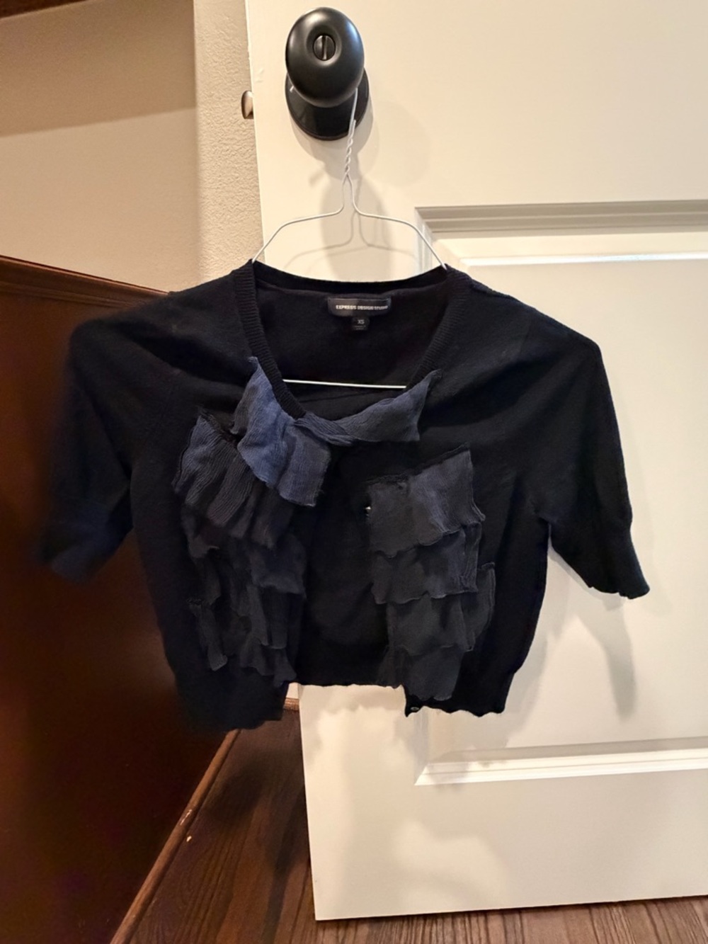 Express Black Teddy Jacket with Layered Ruffle Front